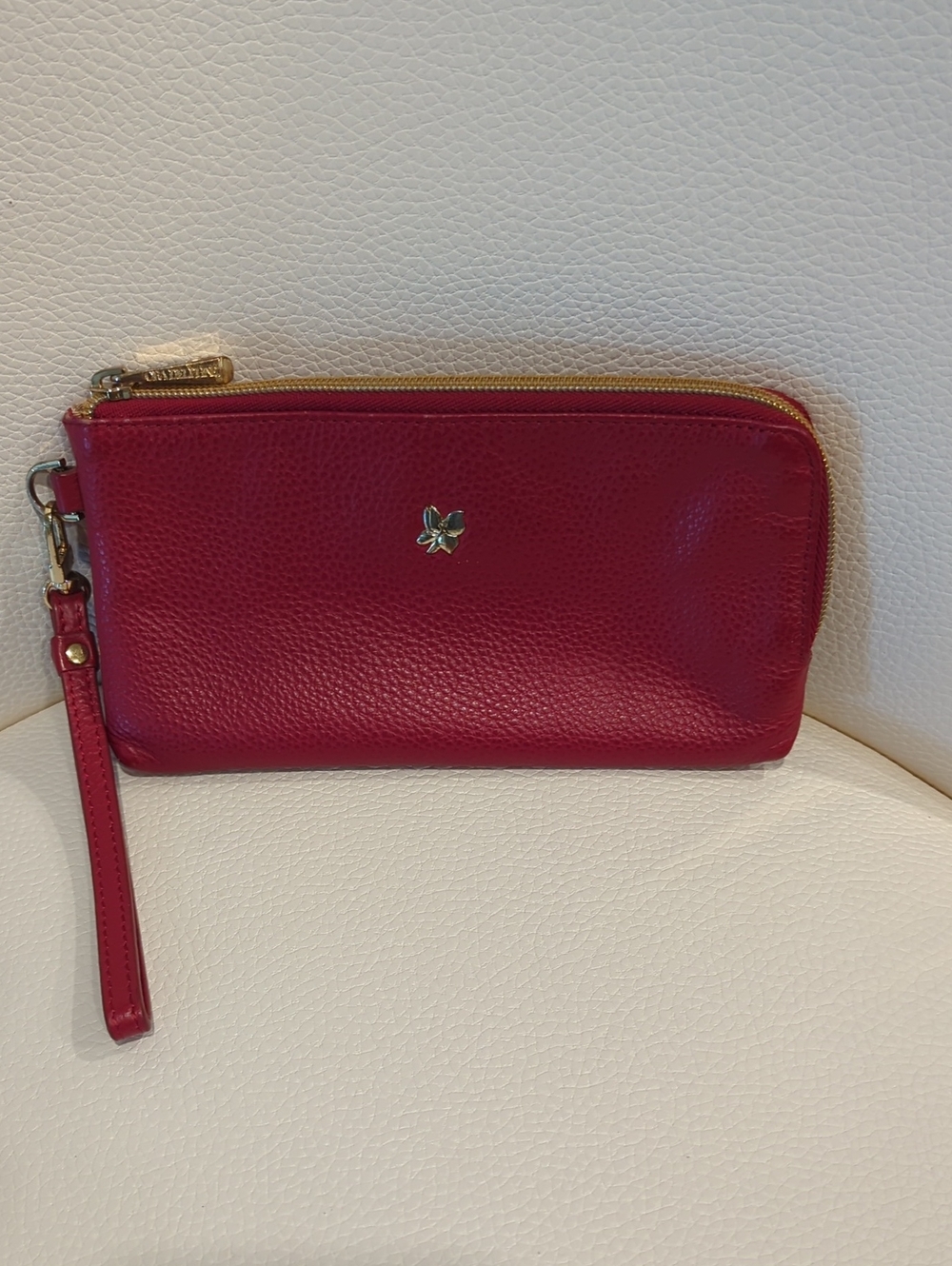 Ora Delphine Red Leather Wristlet Clutch with Gold Hardware